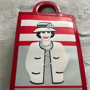 Chanel Mademoiselle Lady Coco Enamel Tote Bag Red Black Patent Leather